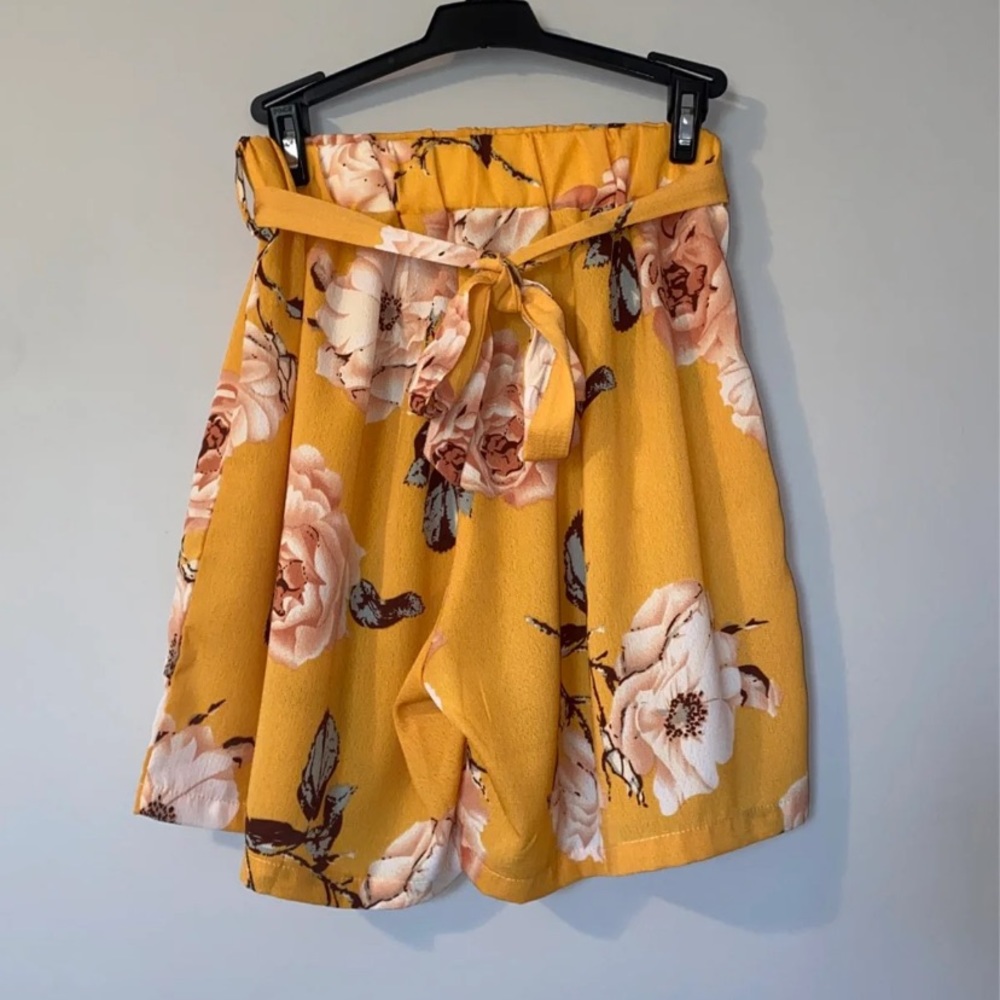 Mustard yellow, floral shorts